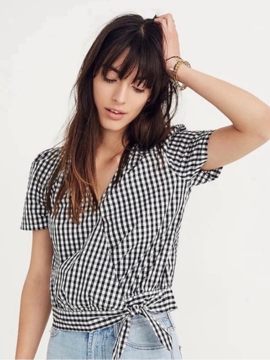 Madewell Tops - Madewell Black and White Gingham Tie-Waist Blouse